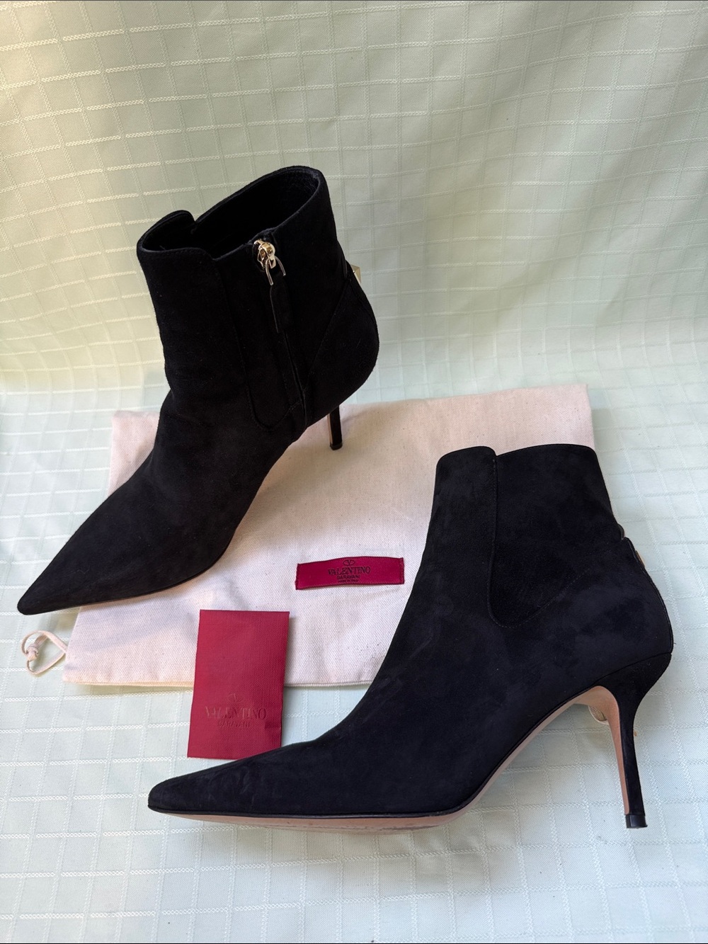 Valentino Garavani Black Suede Pointed Ankle Booties with Stiletto Heel